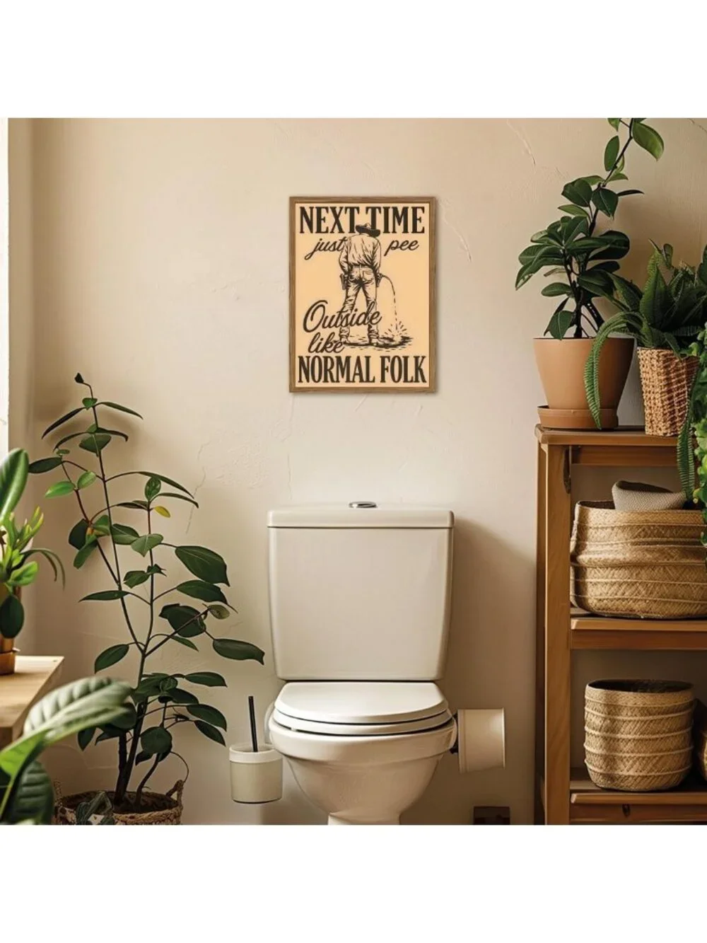 Funny Western Cowboy Bathroom Wall Art - Vintage Southwest Decor, 12x16 Framed